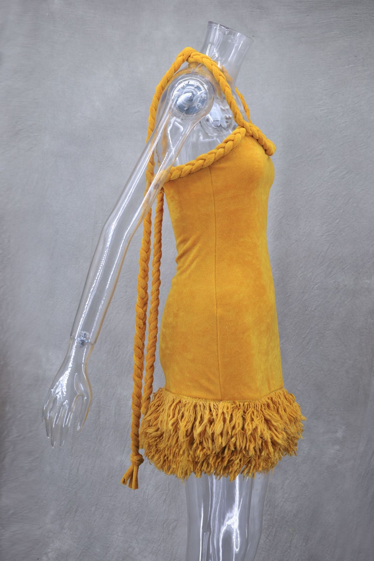 Autumn and Winter Braided Twist Rope Strap Tassel Short Dress 13