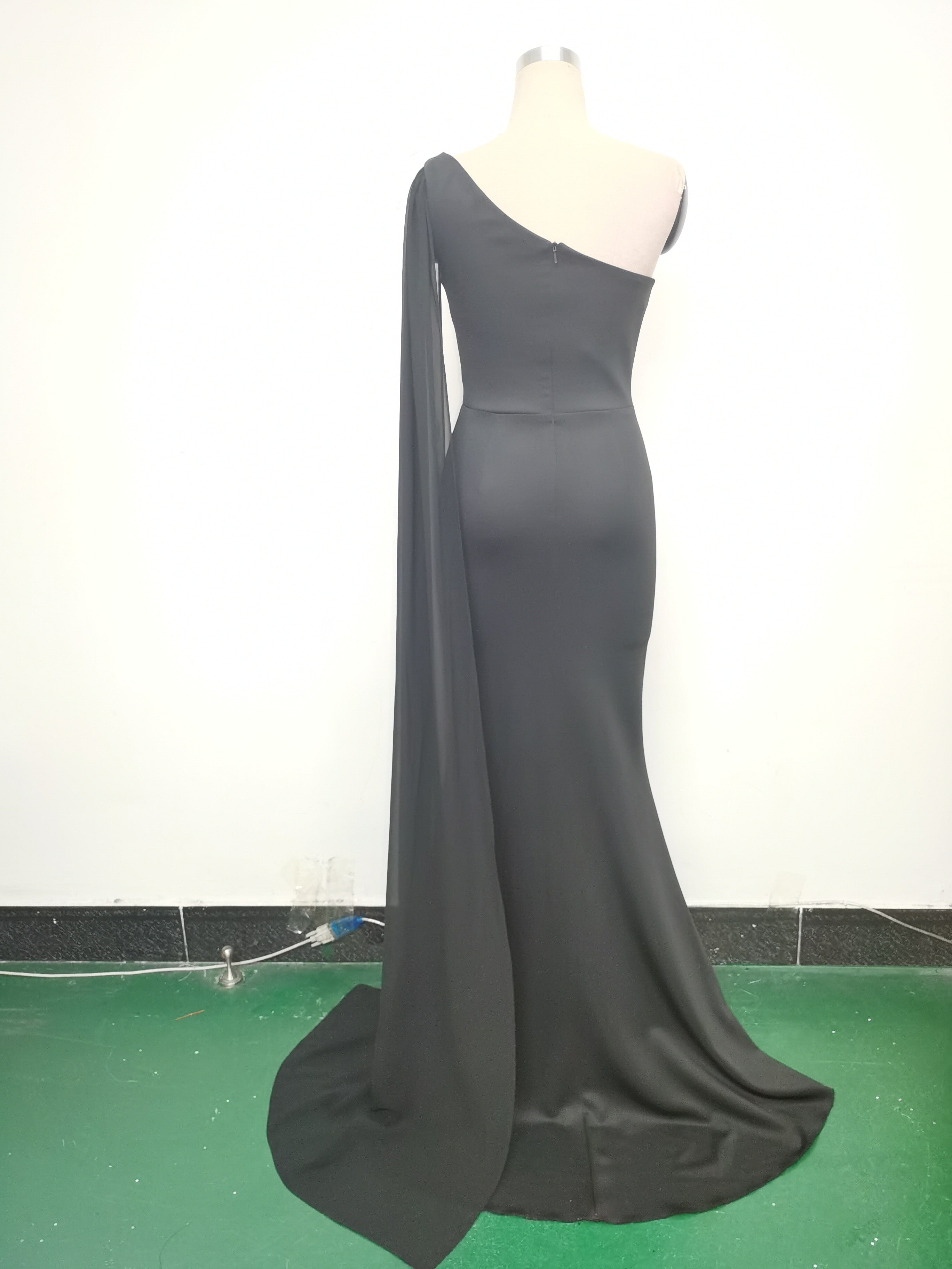 Women One Shoulder Slant Back Patchwork Mesh Formal Party Evening Dress 13