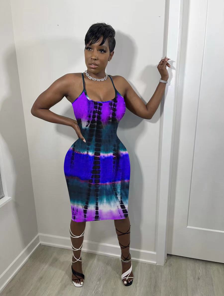 Ladies Fashion Casual Print Strap Dress 6