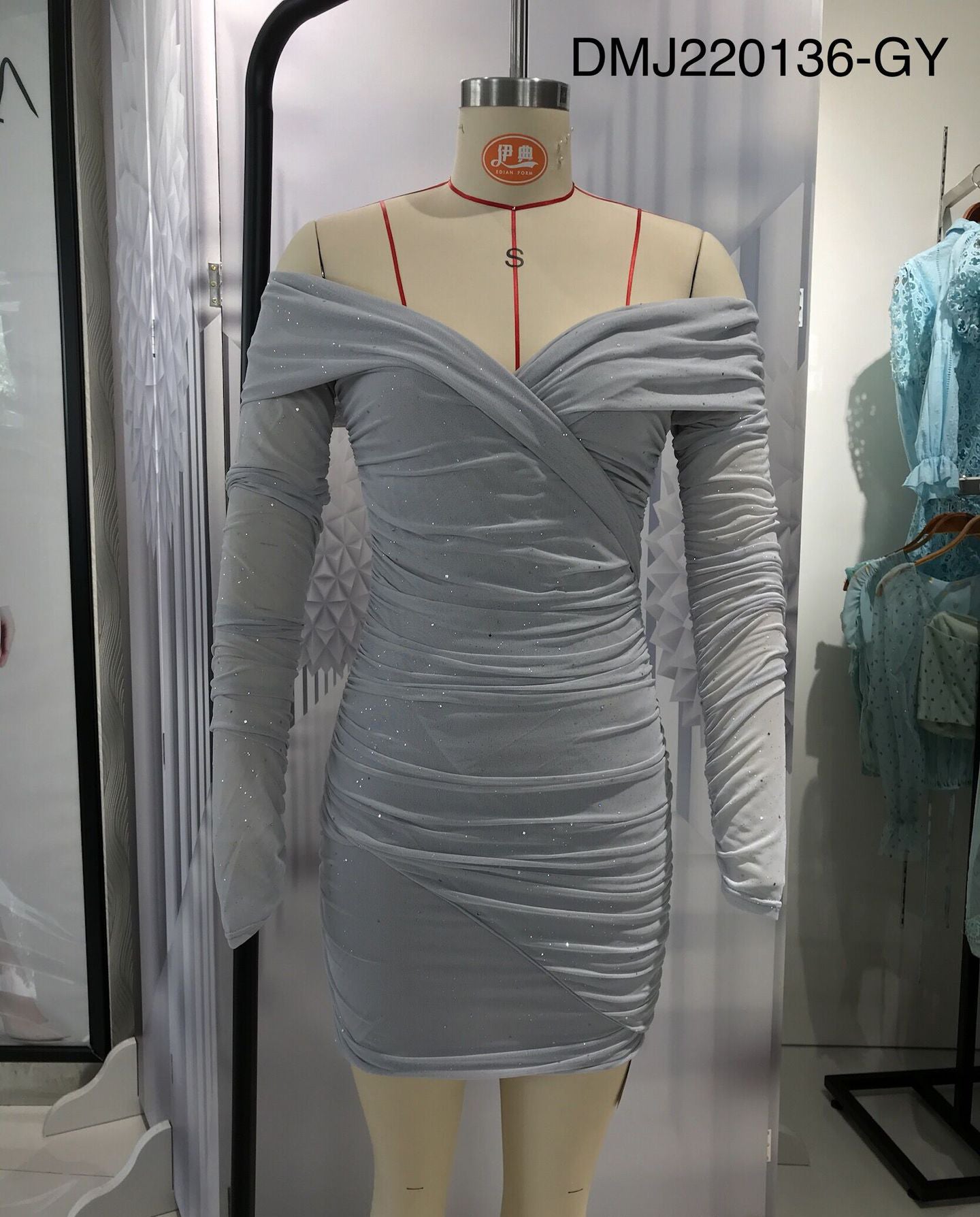 Women Sexy V-Neck Off Shoulder Bodycon Long Sleeve Dress 15