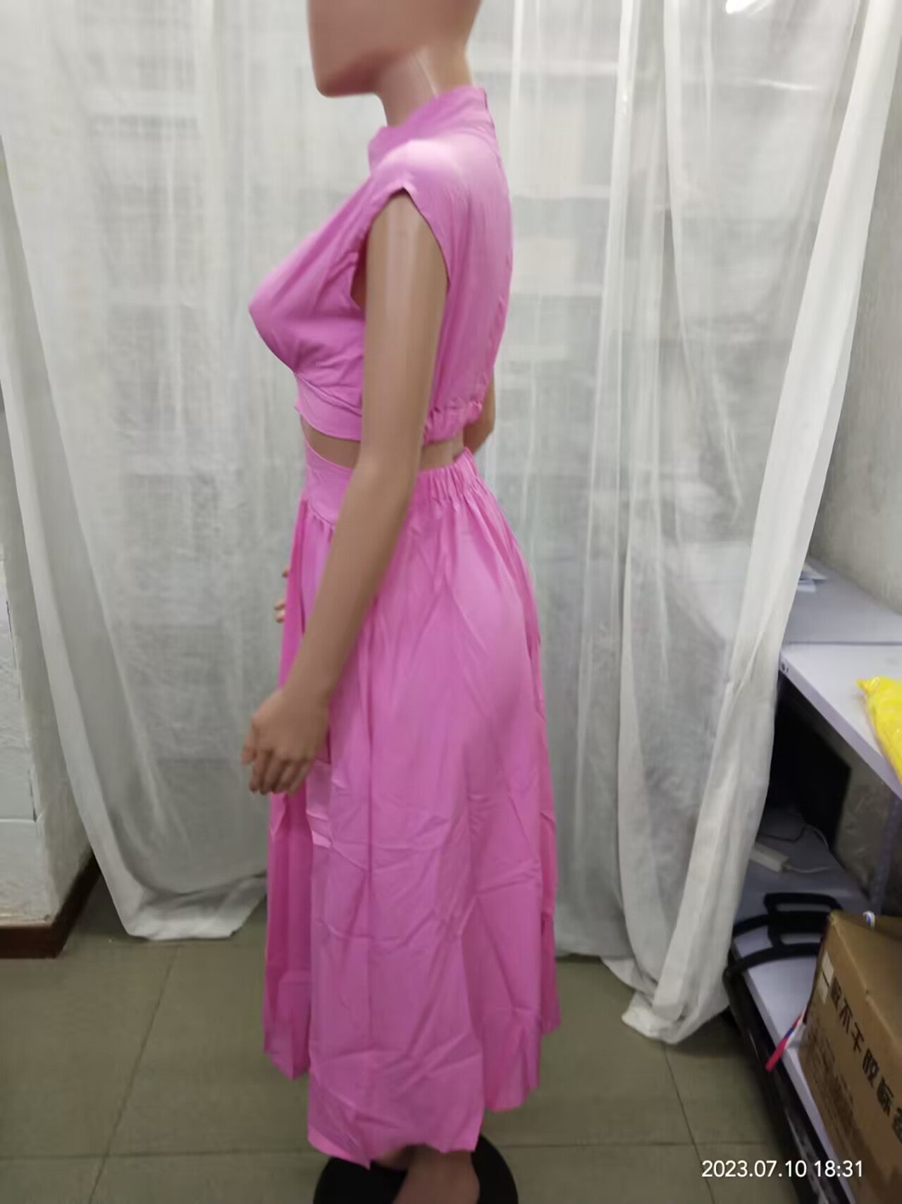 Women Summer Stand Collar Macaron Cut Out Maxi Dress 32