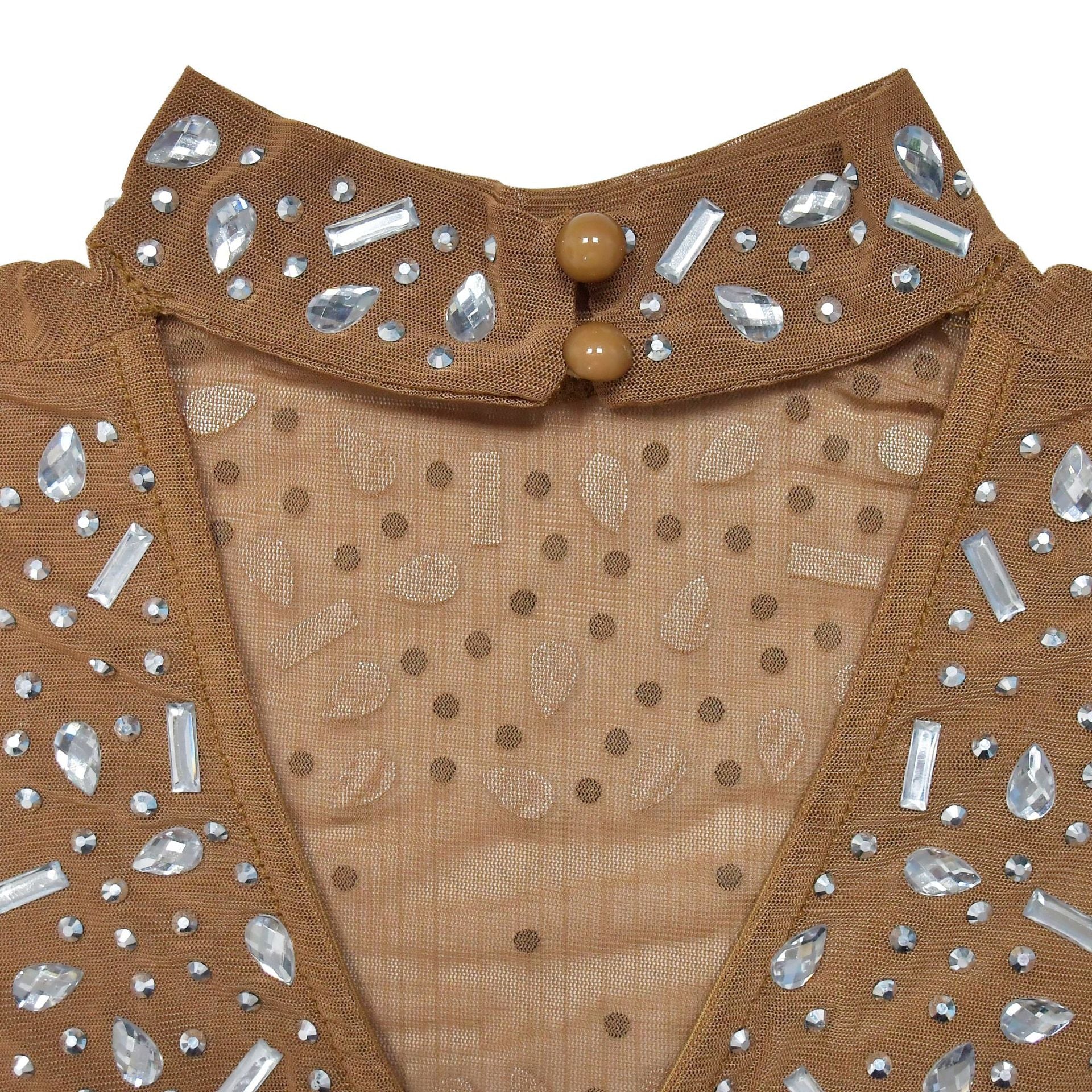 Women Solid mesh Beaded long sleeve dress 21