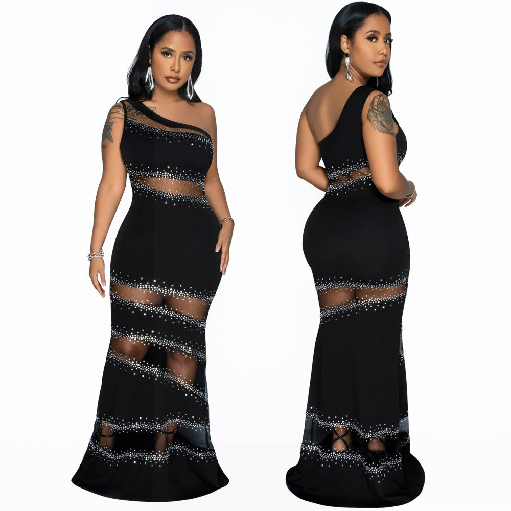 Women Sleeveless Beaded Patchwork Solid Dress 4