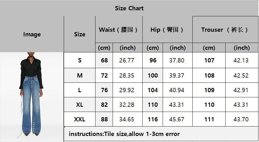 High Waist Elastic Button Straight-Leg Denim Pants 8