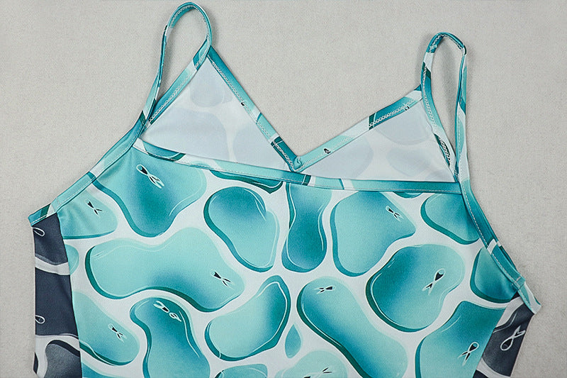 Fashion Printed Women's Patchwork Slim Waist A-Line Casual Chic V-Neck Maxi Dress 12