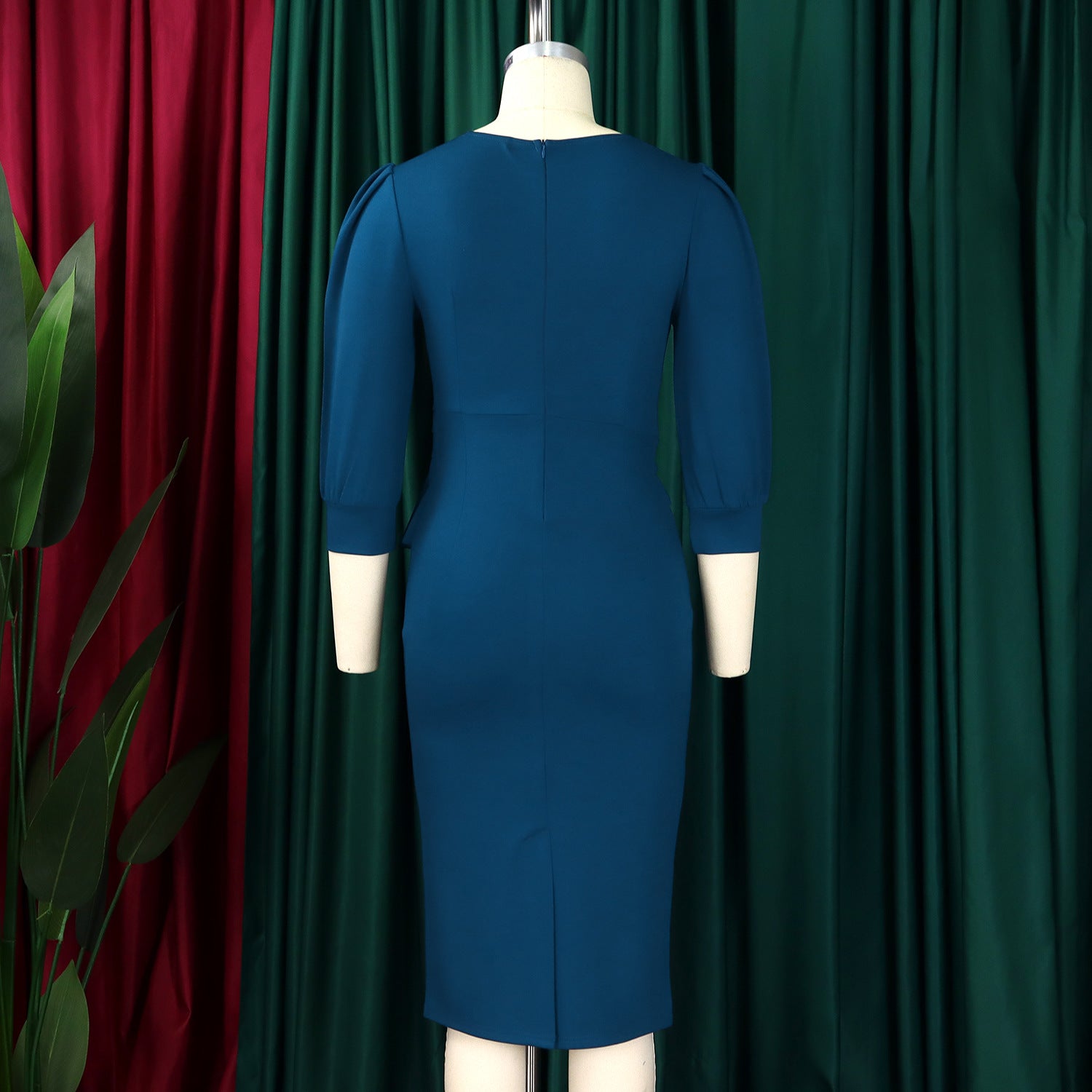 Plus Size Fashion Solid Color Round Neck Ol Bodycon African Dress 11