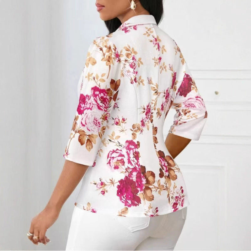 Women's Autumn Fashion Print Single Button Slim Blazer Short Jacket 6