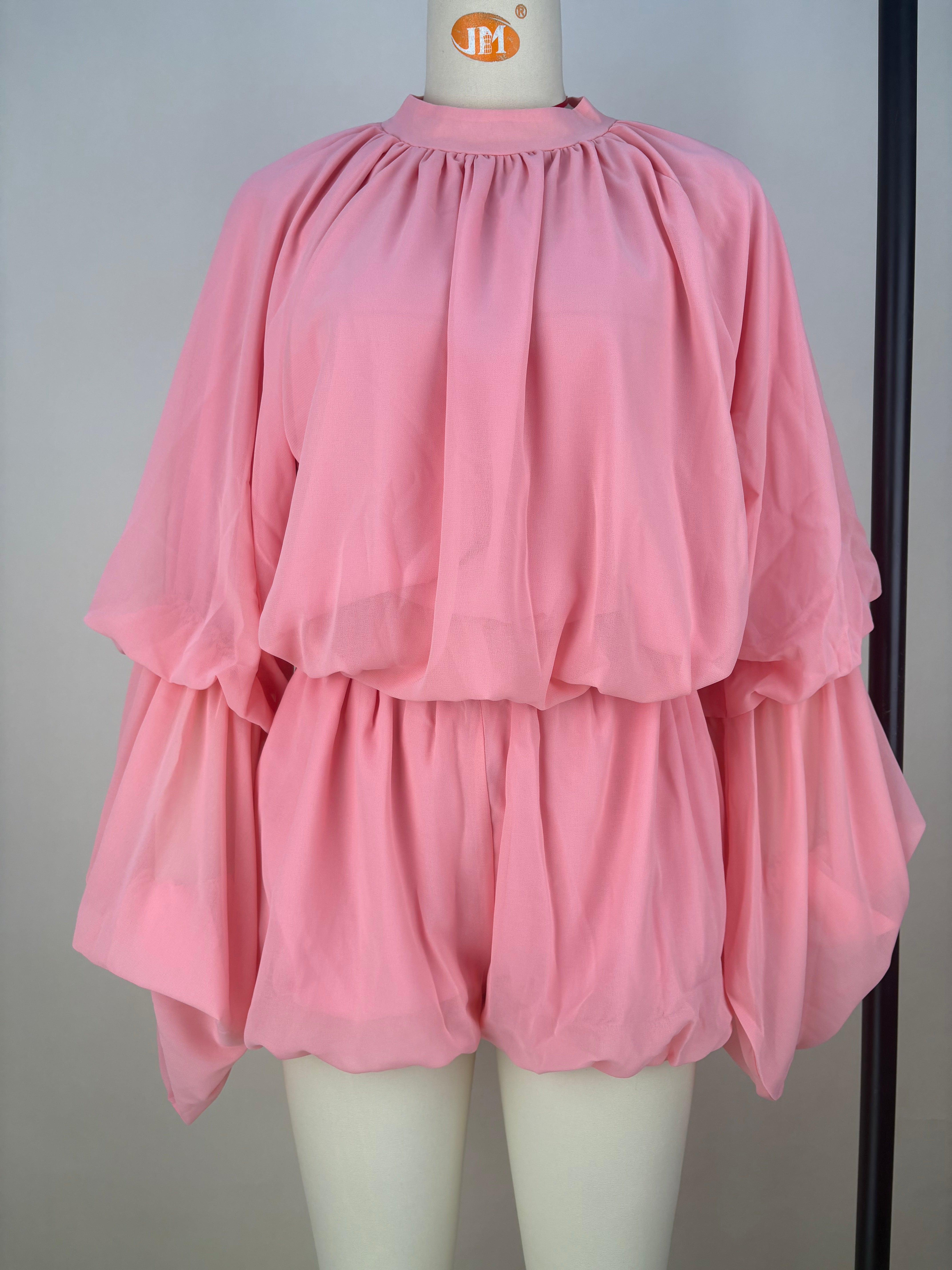 Women's Casual Solid Color Shorts & Round Neck Lantern Sleeve Top Two-Piece Set 9