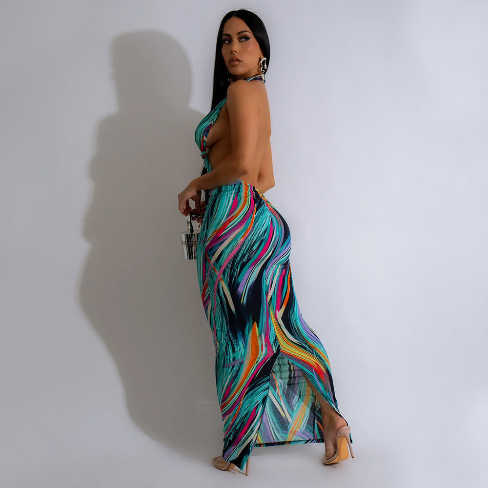 Women Sexy Backless Halter Neck Maxi Dress 5