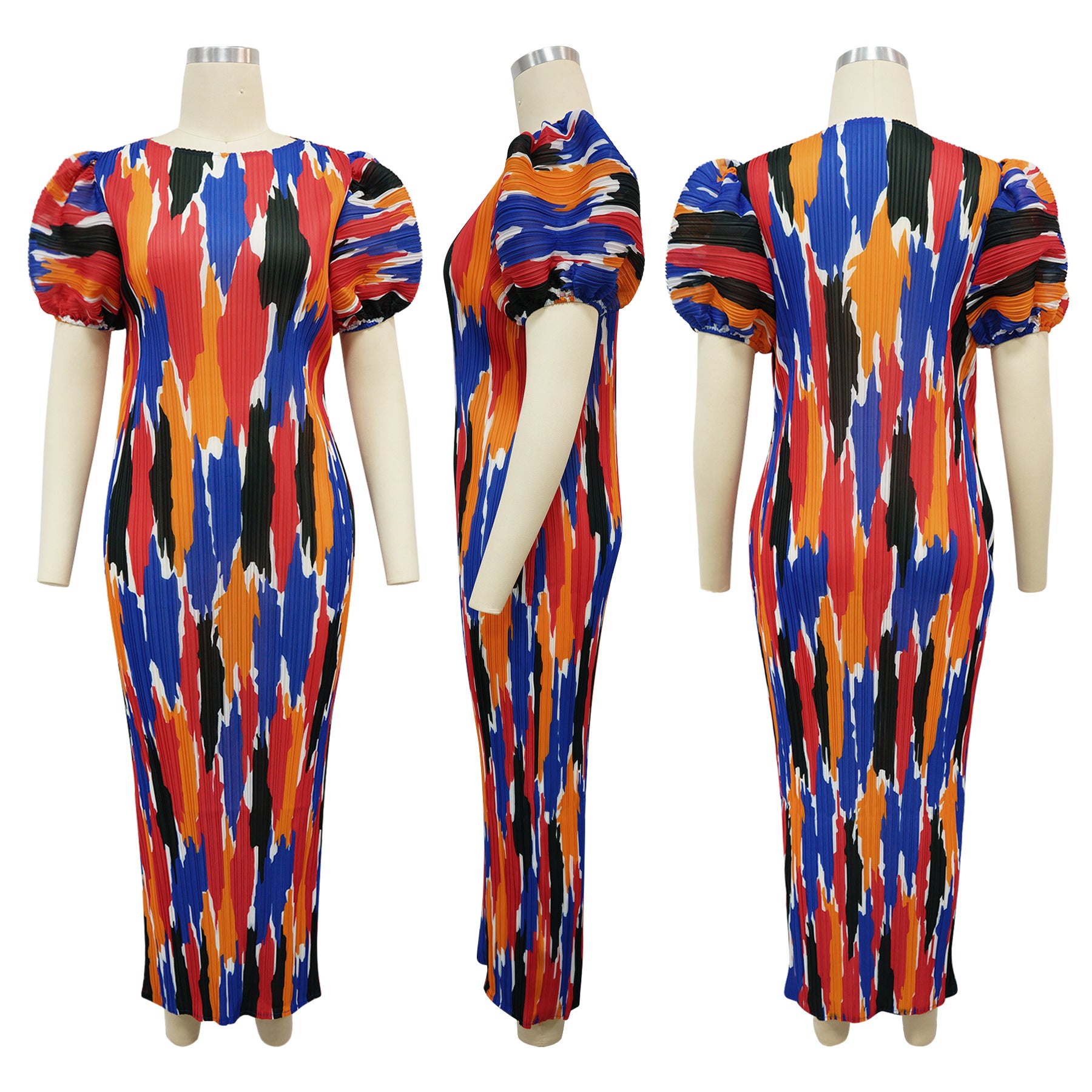 Fashionable Women's Puff Short-Sleeved Printed Dress 6