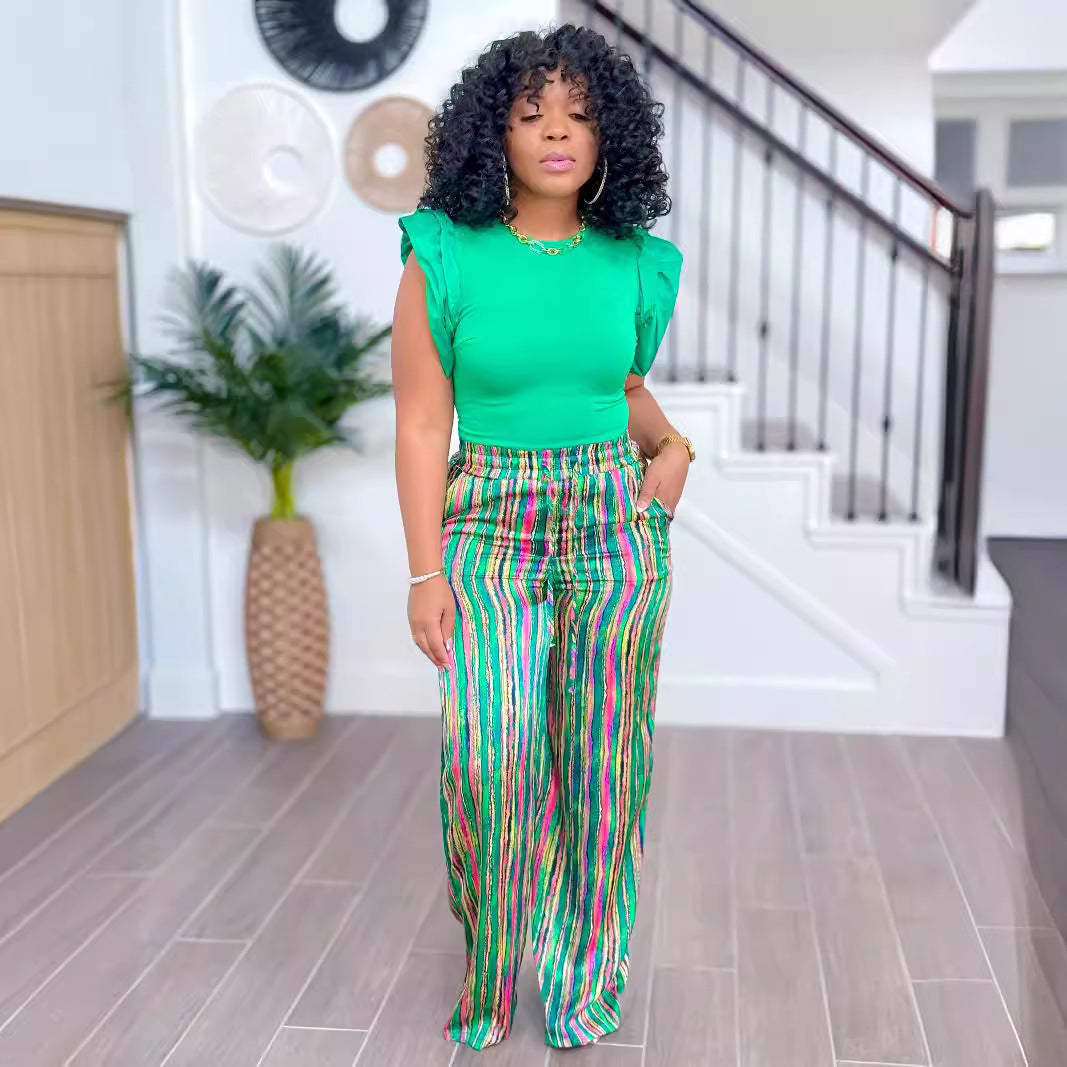 Women's loose Casual straight pants printed Chic elegant trousers 7