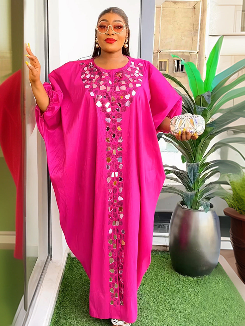 Beaded Long Dress African Women Plus Size Loose Robe 4