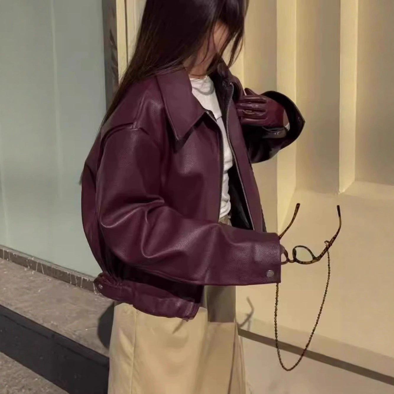 Women Fall/Winter Zippered Pu-Leather Jacket