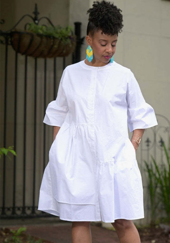 Spring Summer Bell Bottom Wide Sleeves Solid Color Women's Dress