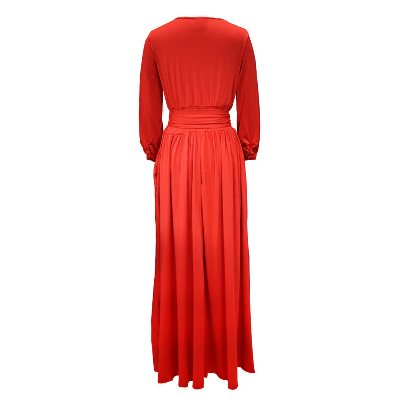 Spring Women'S Round Neck Bohemian Long Solid Dress 14