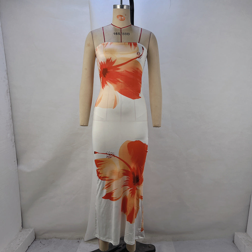 Women Summer Print Sexy Strapless Bodycon Dress 6