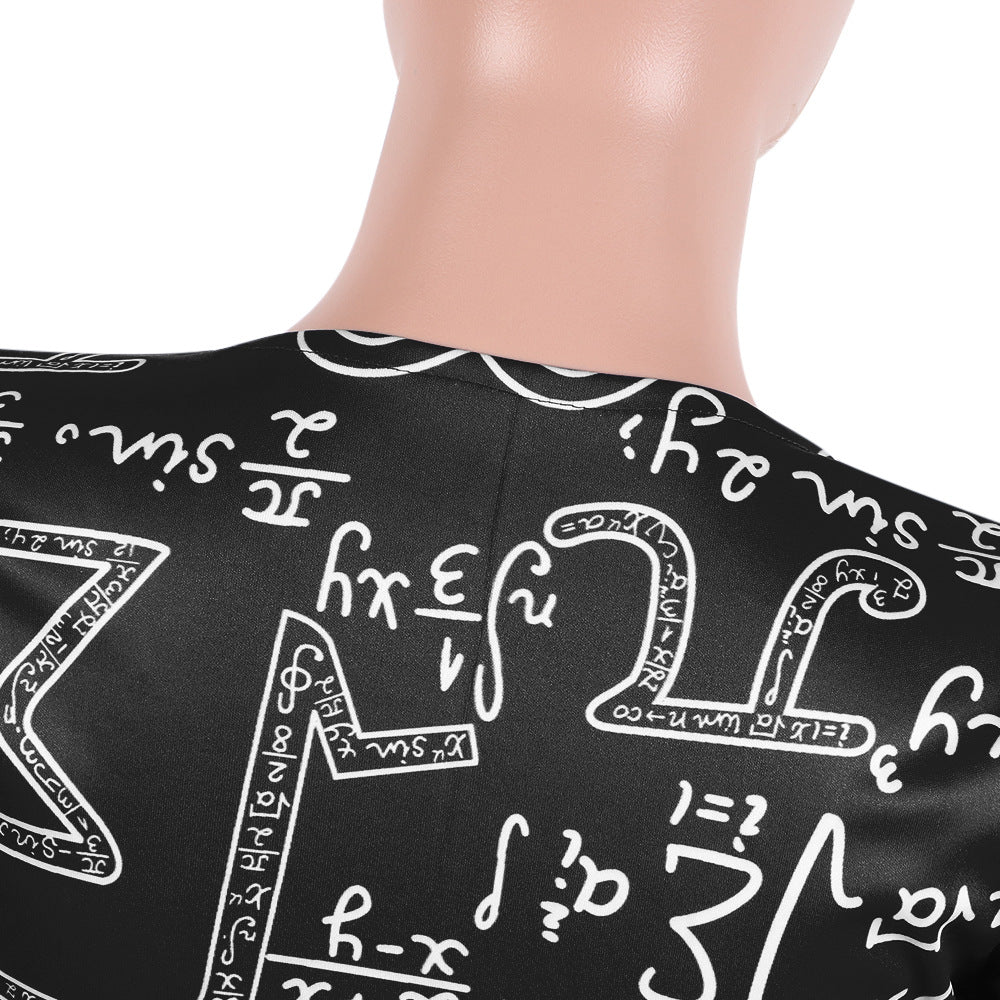 Women's Print Tight Fitting Long Sleeve Two-Piece Midi Shorts Set 13