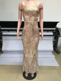 Women Off Shoulder Sequin Backless Maxi Dress 7