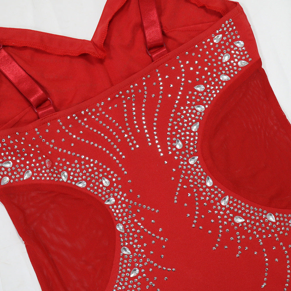 Sexy Strap V-Neck Slim Beaded Long Dress 7