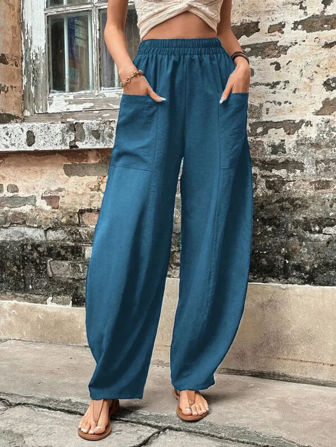 Women's Pants Solid Color Casual Elastic Trousers 20