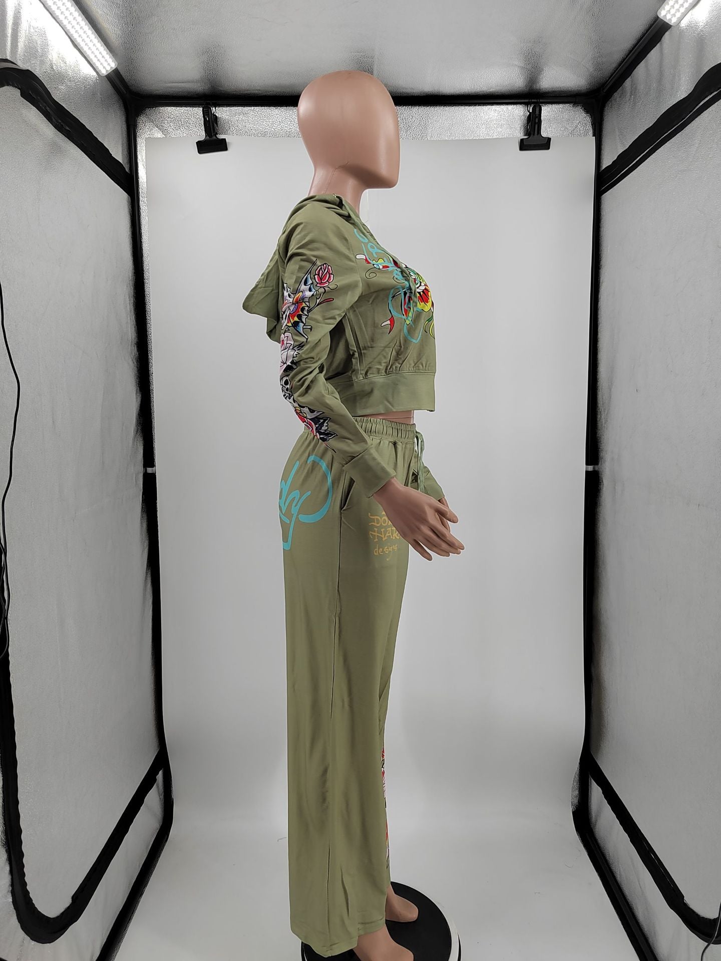 Women Print Hoodies Top and Pant Two-piece Set 9