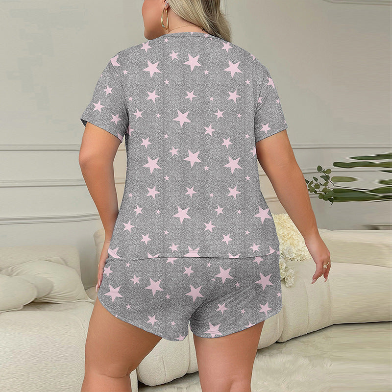 Women Summer Casual Pink Star Pajama Set 3