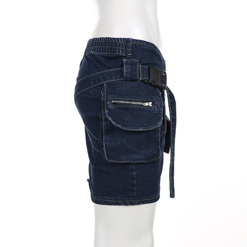 Women Pocket Cross Denim Mini Skirt 9