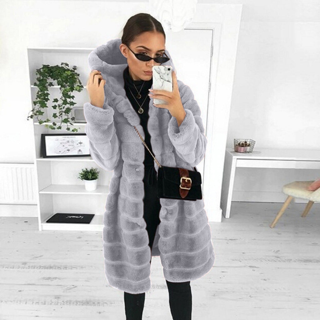 Fur Autumn Winter Faux Fur Long Hooded Fur Coat Women'S Coats 4