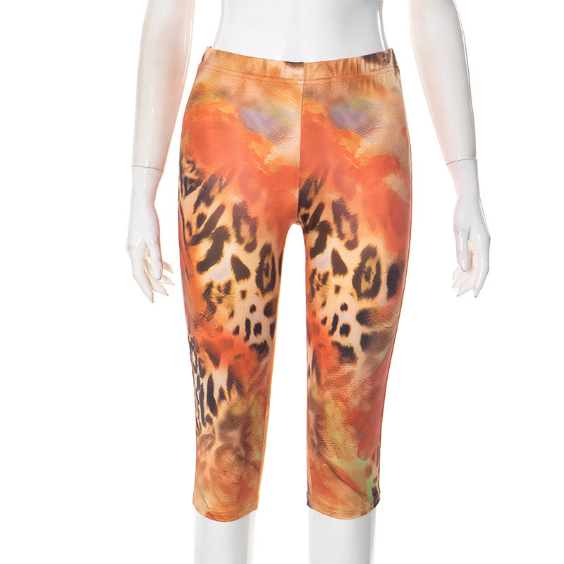 Women Summer Leopard Print Sexy Cropped Pants 8