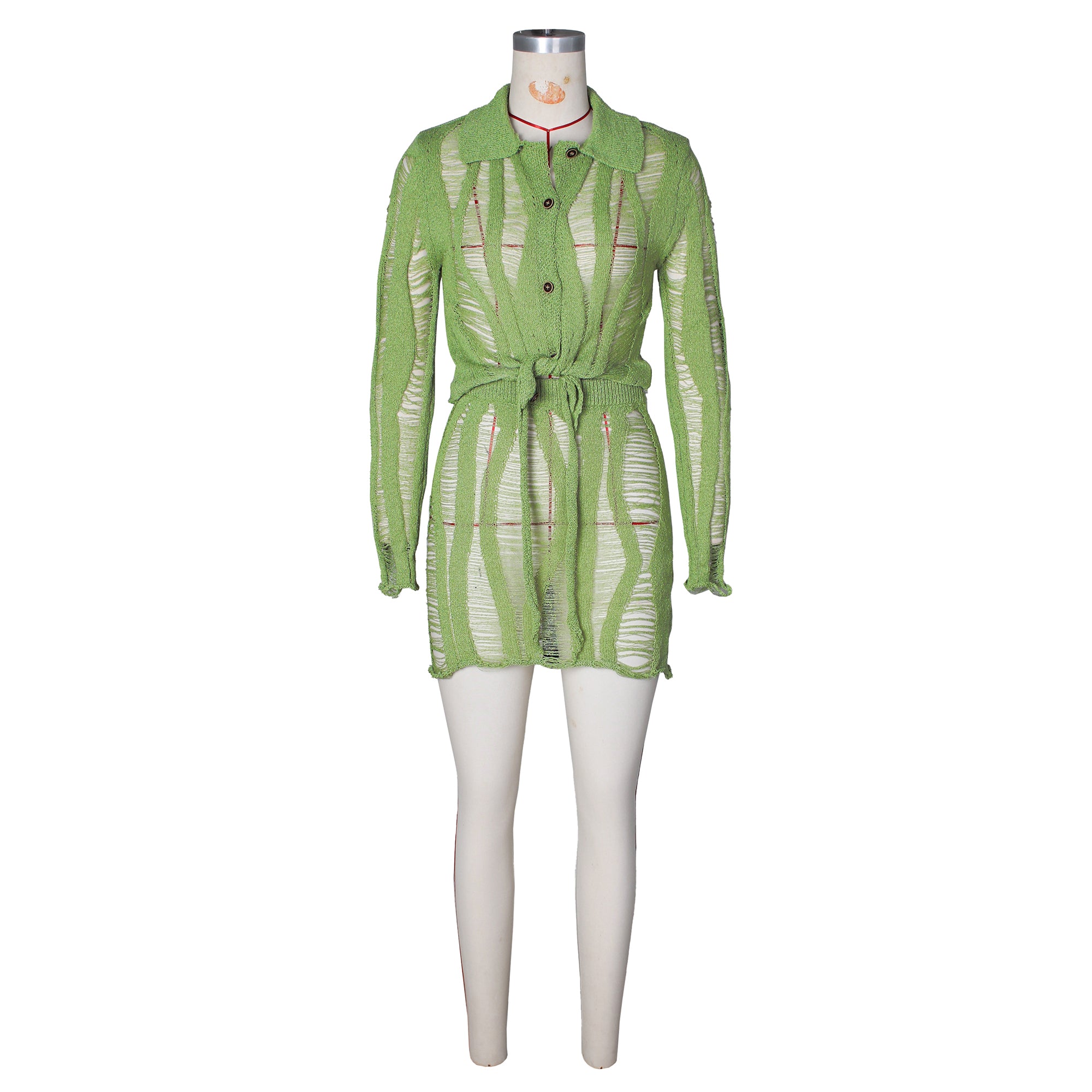 Women long-sleeved hollow lapel Top and Shorts two-piece set 9