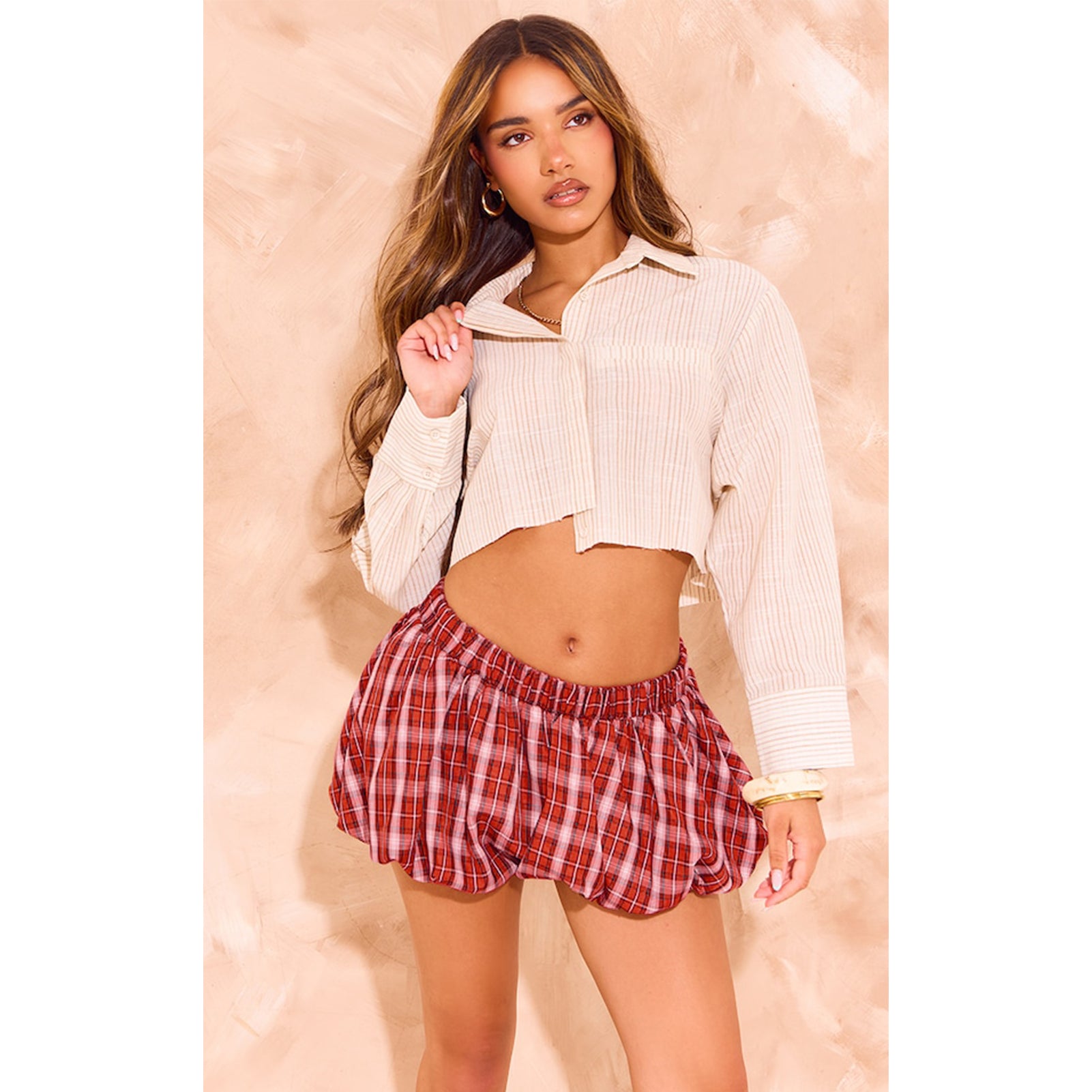 Women plaid mini pants skirt 32