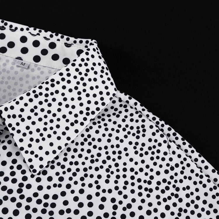 Polka Dot Print Loose Long Sleeve Shirt Wide Leg Pants Fashion Two Piece Set 10