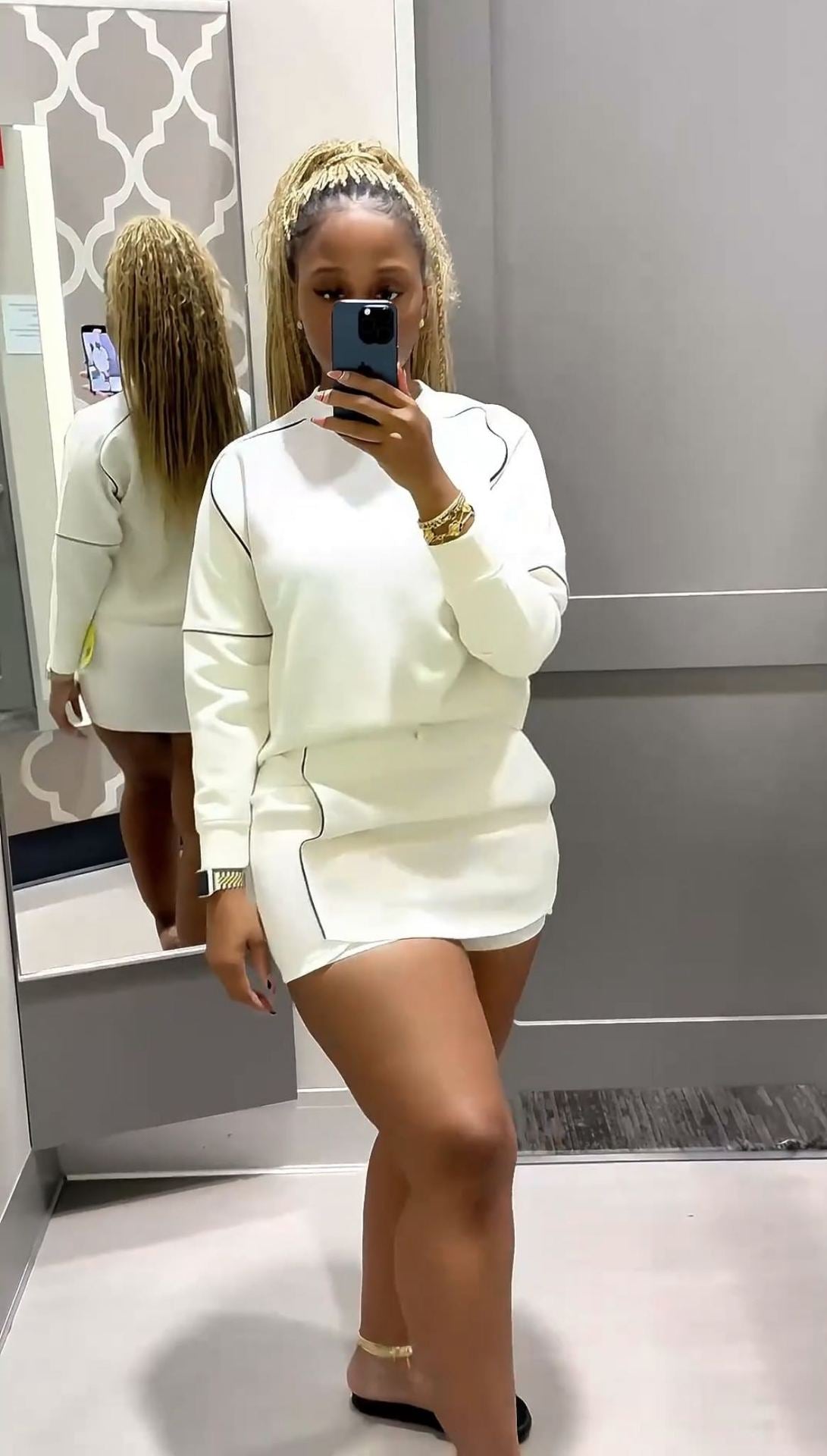 Women autumn and winter long-sleeved Hoodies lace stripes and shorts sports Casual Two Piece Set 3