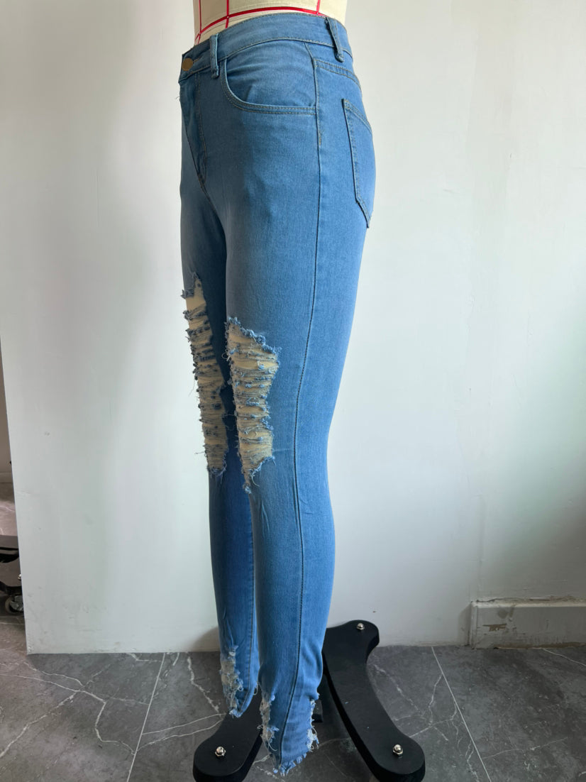 Women's Ripped Denim Tight Pants 8