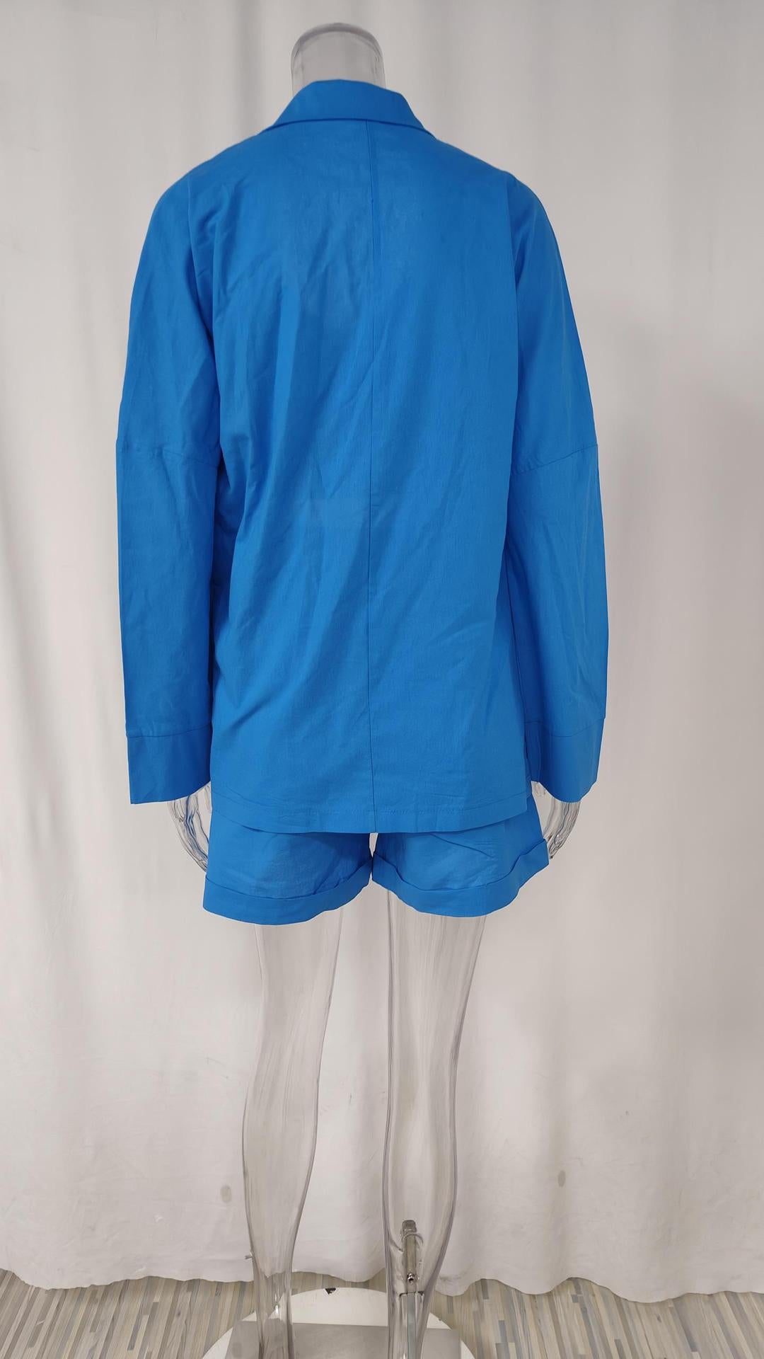 Spring Women's Chic Solid Color Vest Shorts Blazer Three Piece 20