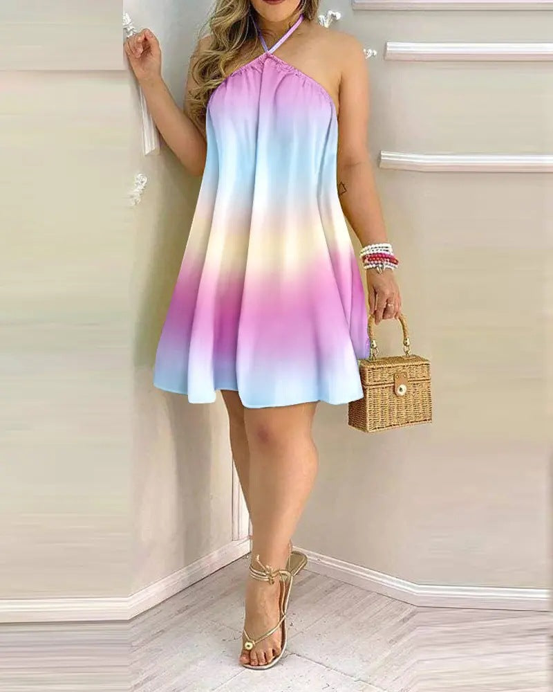 Summer Print Halter Neck Short Beach Dress 5