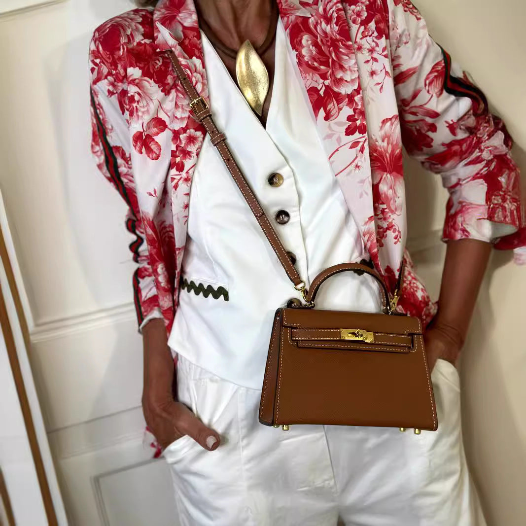 Ladies Trendy Jacket Button Turndown Collar Long Sleeve Print Blazer 5