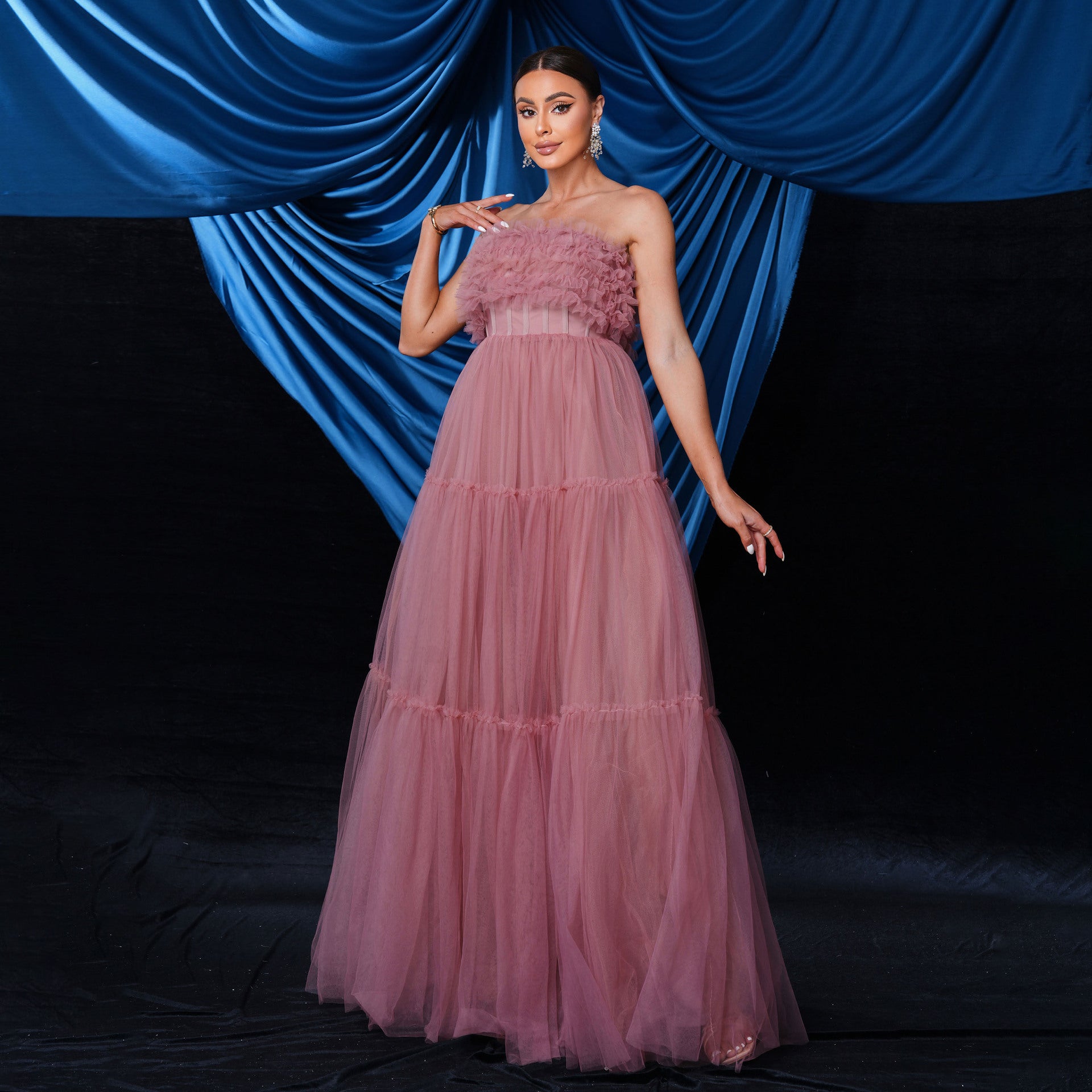 strapless Formal Party Mesh evening dress for women 5