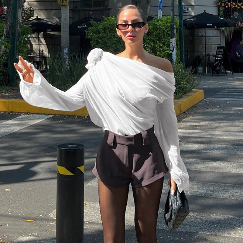 Women Sexy Slash Shoulder Chiffon Top 7