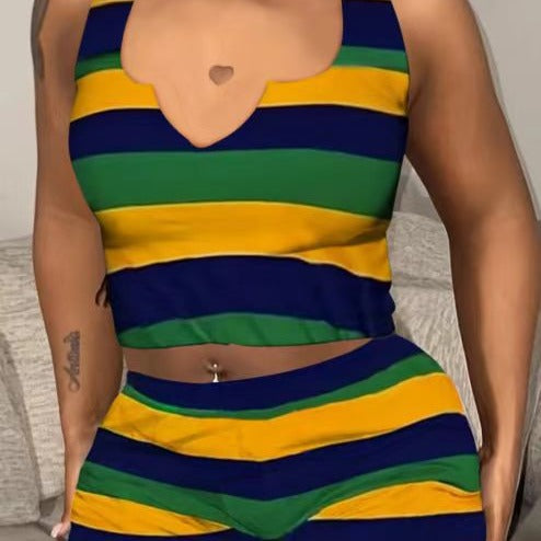 Stylish Casual Trendy Print Vest Shorts Two Piece Set 5