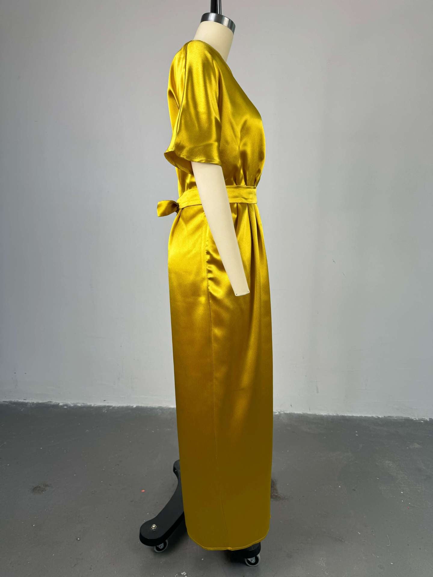 Women's Spring Chic Elegant V-neck Short Sleeve High Waist Slit Long dress 6