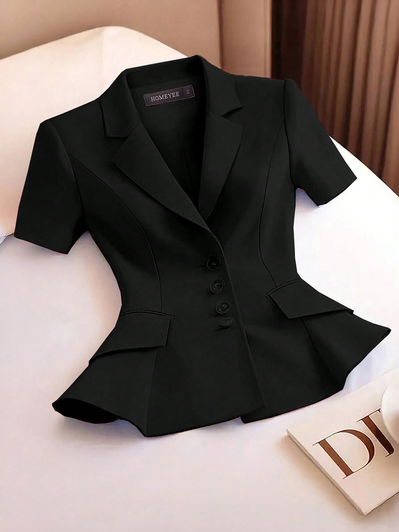 Women Solid Single-breasted Multi-button Turndown Collar Elegant Blazer 3