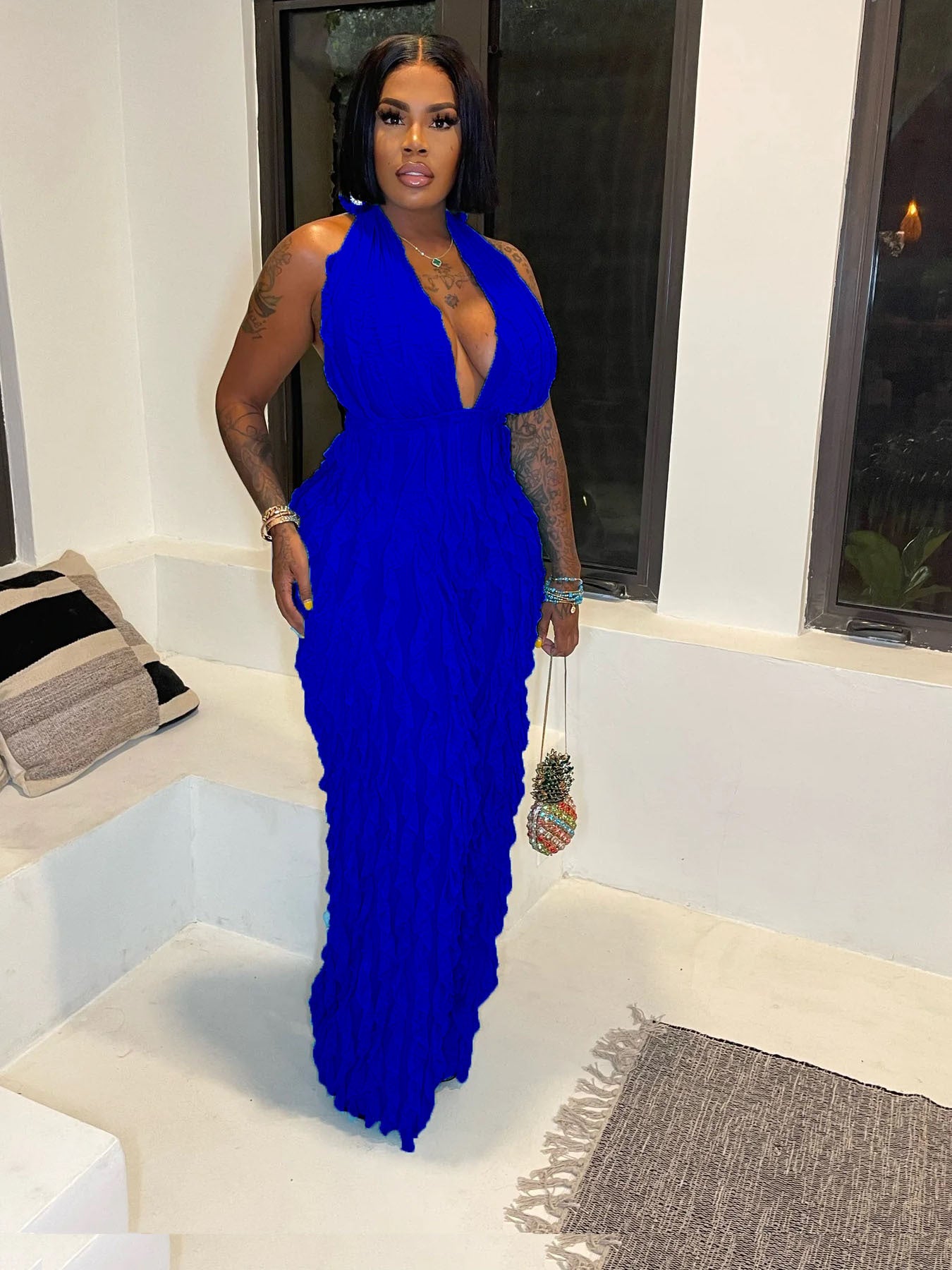 Women's Spring Summer Wavy Pattern Sexy Halter Backless High Waist Jumpsuit 8