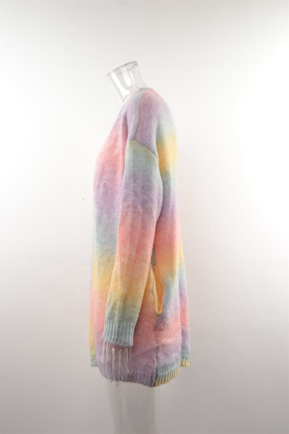 Winter Sweater Rainbow Tie Dye Plus Size Cardigan Women's Knitting Shirt Jacket 17