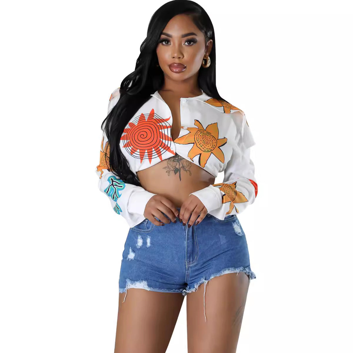 Women's Autumn Winter Print Button Long Sleeve Shirt 5