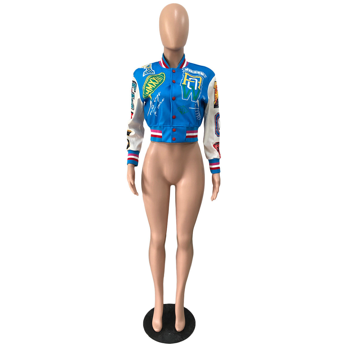 Women Ribbed Print Baseball Jacket 32