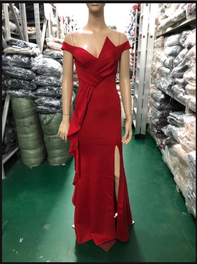 Elegant Off Shoulder Ruffled Slit Plus Size Beauty Long Formal Party Evening Dress 16