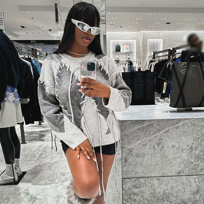 Women Fall Winter Women Single Braided Rope Knitting Casual Sweater 3