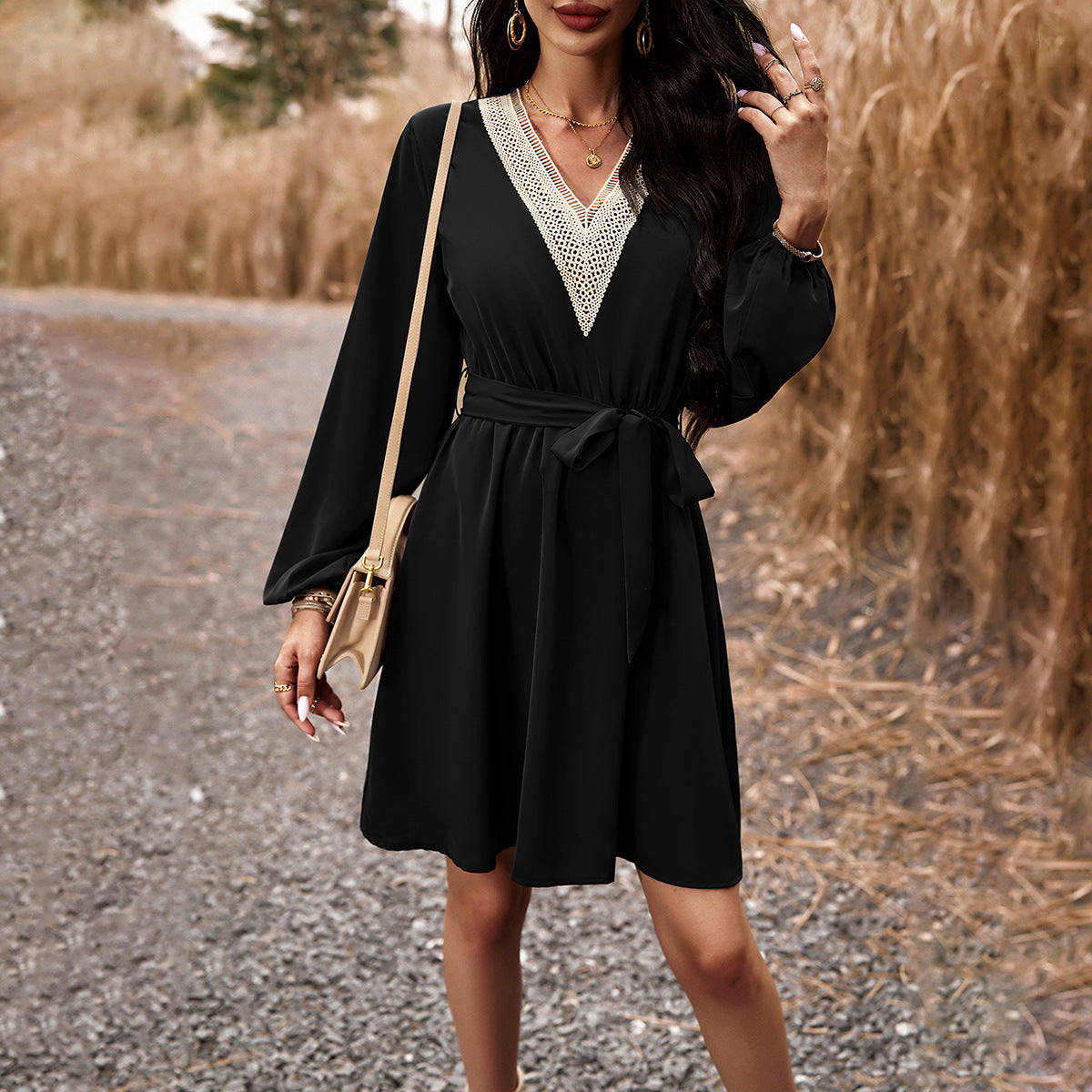 Dress Autumn And Winter Chic Elegant V Neck Long Sleeve Dress 12