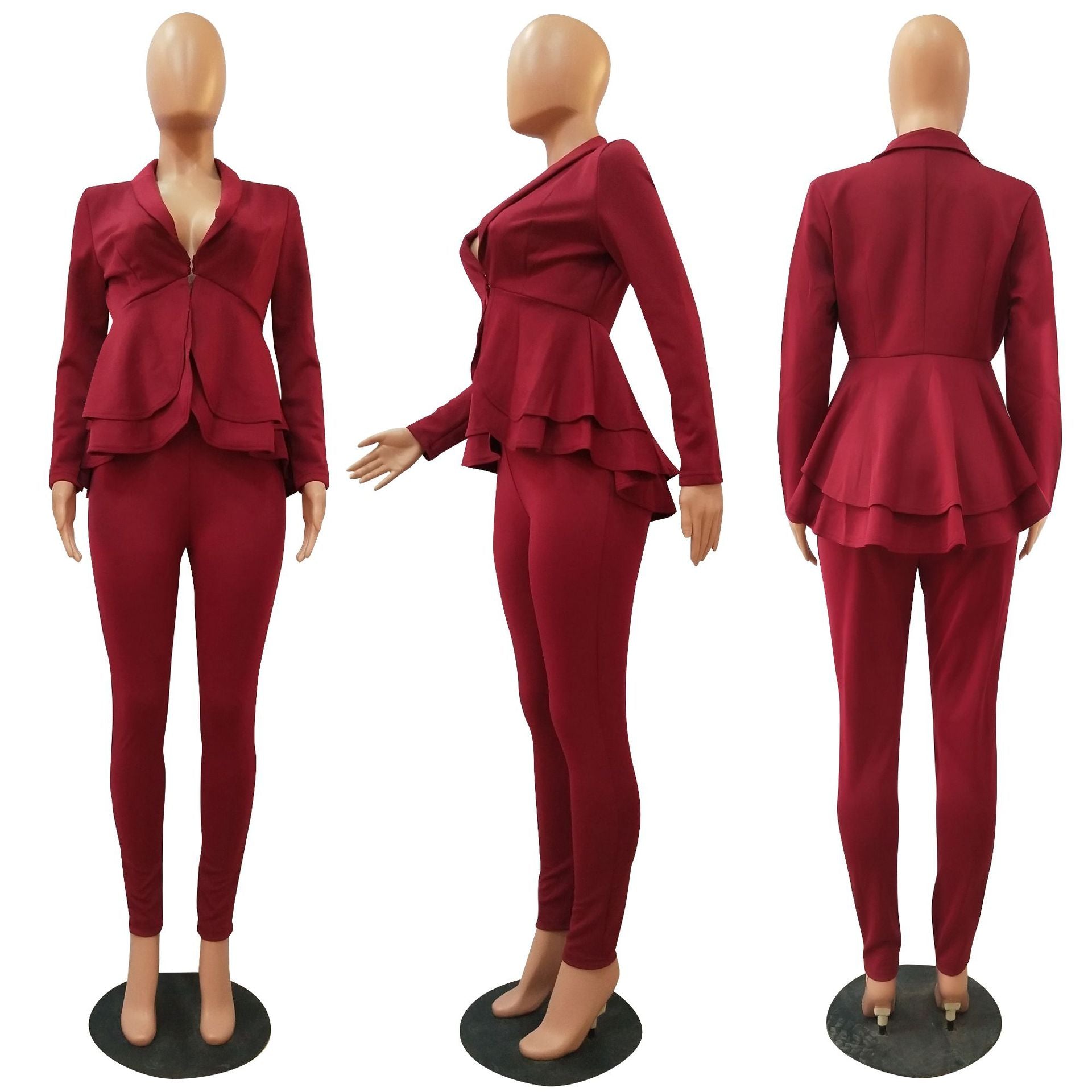 Fashion Ruffle Career Suit Casual Two Piece Set 46